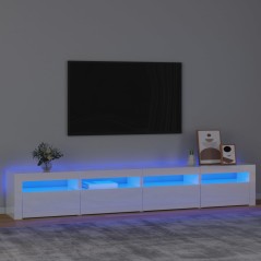 Móvel de TV com luzes LED 240x35x40 cm branco brilhante