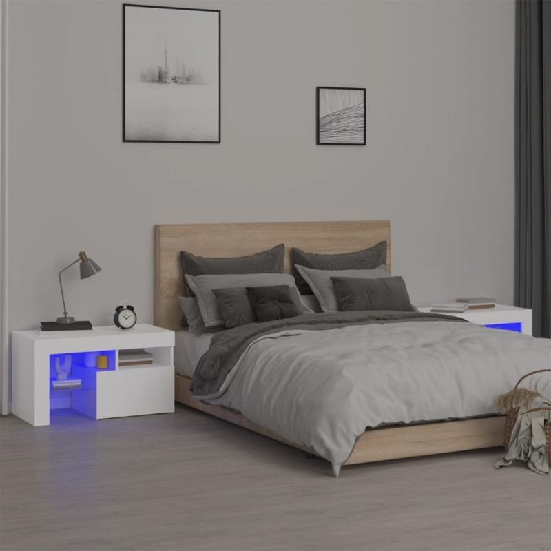 Mesas cabeceira c/ LEDs 2 pcs 70x36,5x40 cm branco-Mesas-de-cabeceira-Home Retail