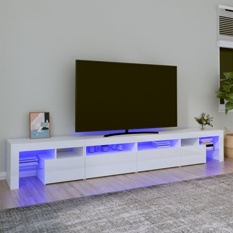 Móvel de TV com luzes LED 260x36,5x40 cm branco brilhante-Móveis de TV-Home Retail