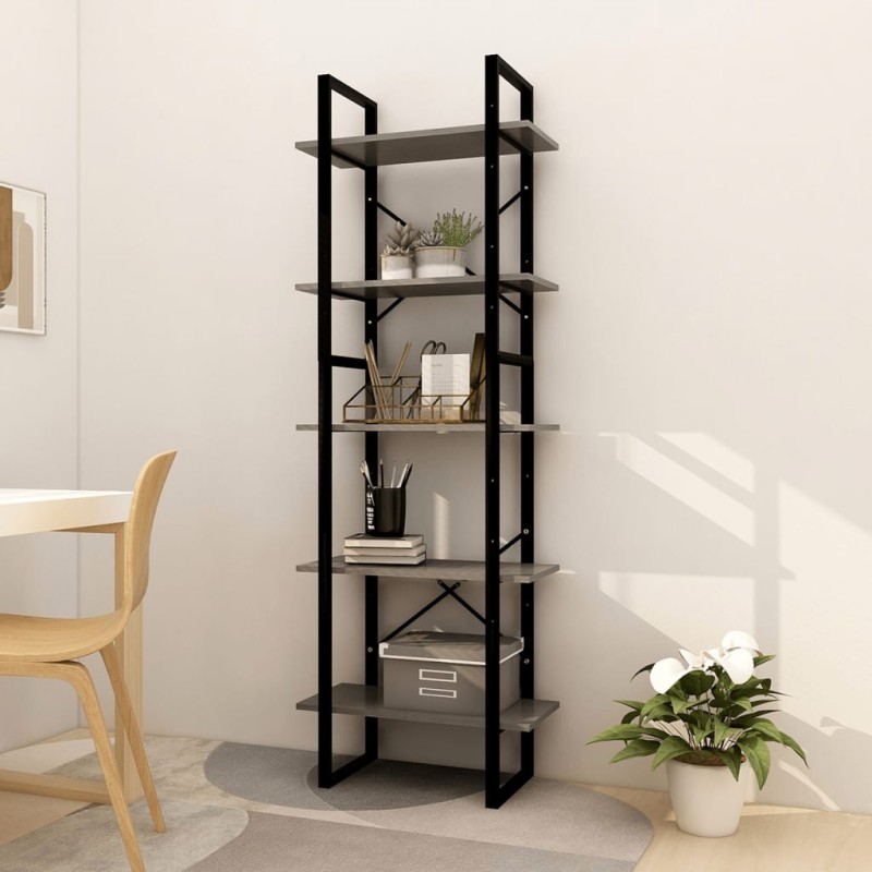 Estante com 5 prateleiras 60x30x175 cm madeira de pinho cinza-Estantes para livros-Home Retail