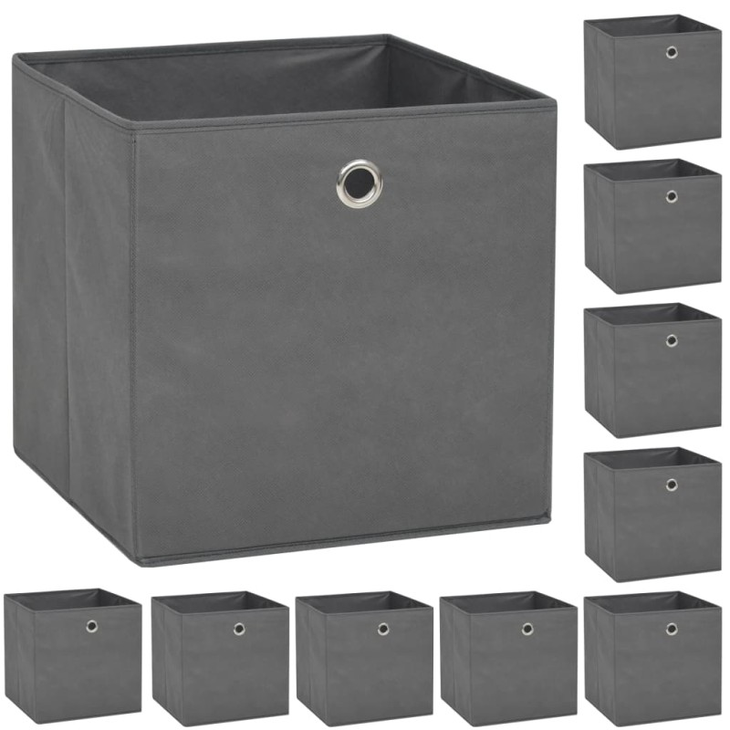 Caixas arrumação 10 pcs não-tecido (TNT) 32x32x32 cm cinzento-Cestos para complementos-Home Retail