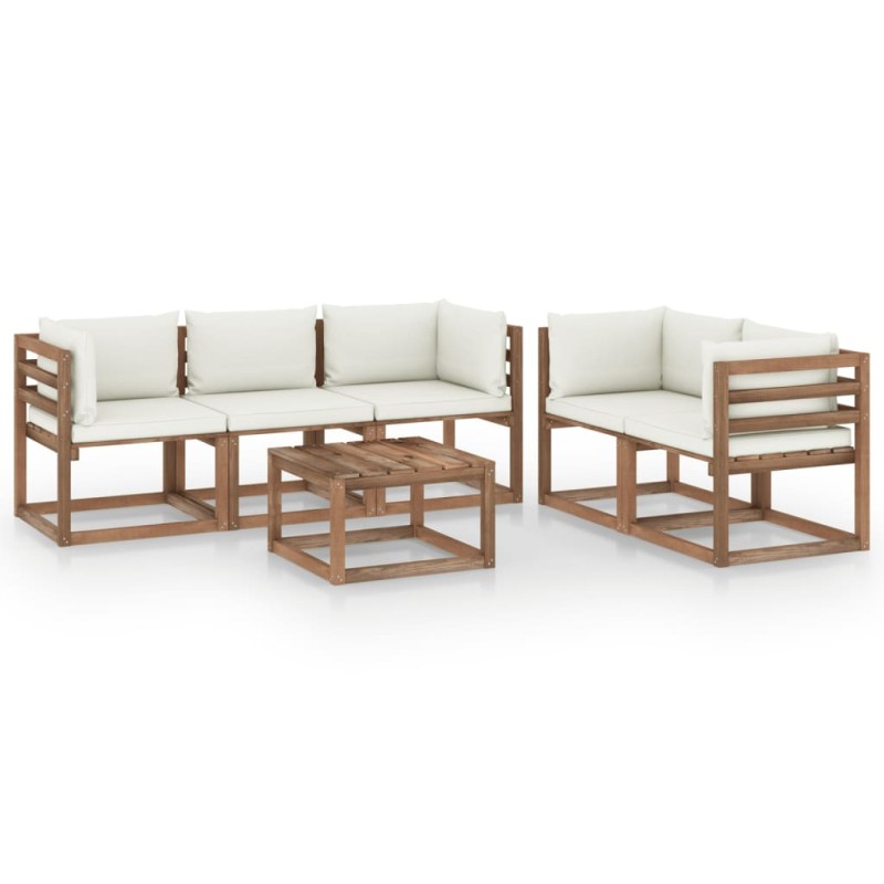 6 pcs conjunto lounge de jardim c/ almofadões cor creme-Conjuntos de jardim-Home Retail