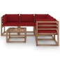 vidaxL 6 pcs conjunto lounge jardim c/ almofadões vermelho tinto pinho