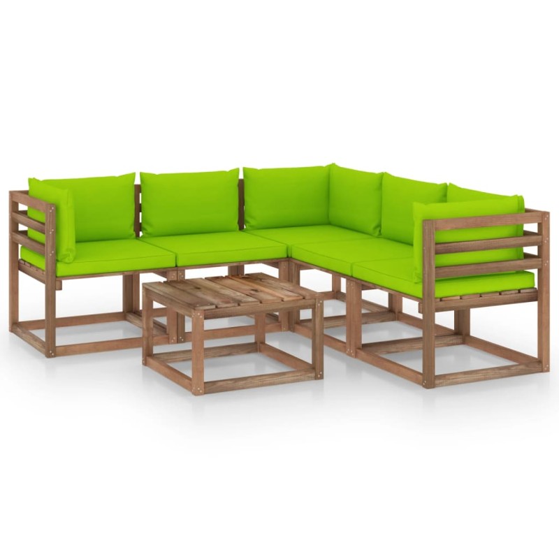 vidaxL 6pcs conj. lounge + almofadões verde brilhante pinho impregnado-Conjuntos de jardim-Home Retail