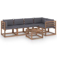 vidaxL 6 pcs conjunto lounge de paletes c/ almofadões pinho impregnado