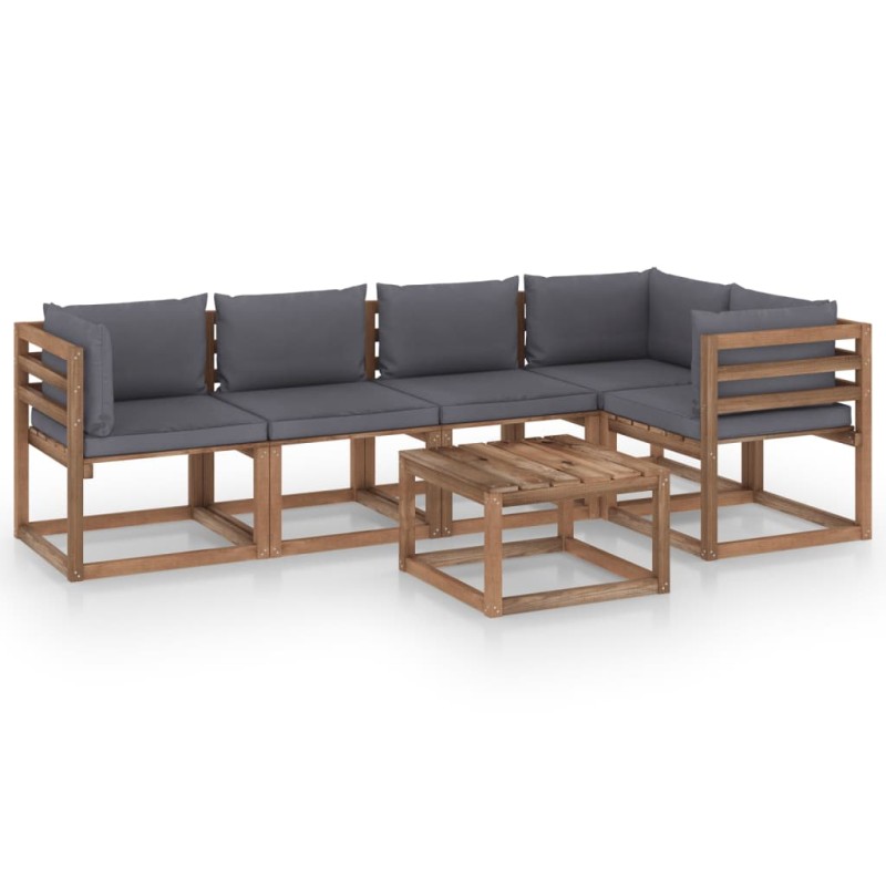 vidaxL 6 pcs conjunto lounge de paletes c/ almofadões pinho impregnado-Conjuntos de jardim-Home Retail