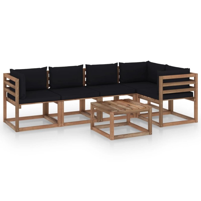 vidaxL 6 pcs conjunto lounge de paletes c/ almofadões pinho impregnado-Conjuntos de jardim-Home Retail