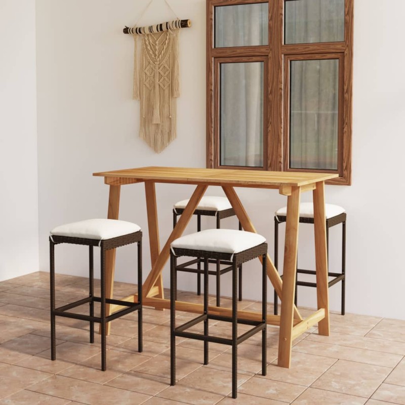 5 pcs conjunto de bar para jardim com almofadões castanho-Conjuntos de jardim-Home Retail