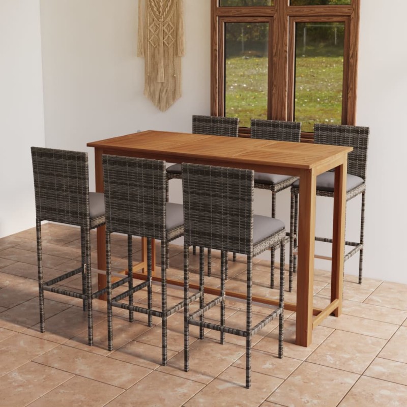 7 pcs conjunto de bar para jardim com almofadões cinzento-Conjuntos de jardim-Home Retail