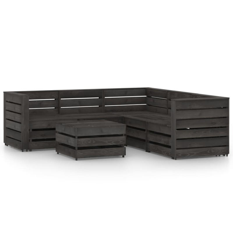 6 pcs conjunto lounge de jardim pinho impregnado cinzento-Conjuntos de jardim-Home Retail