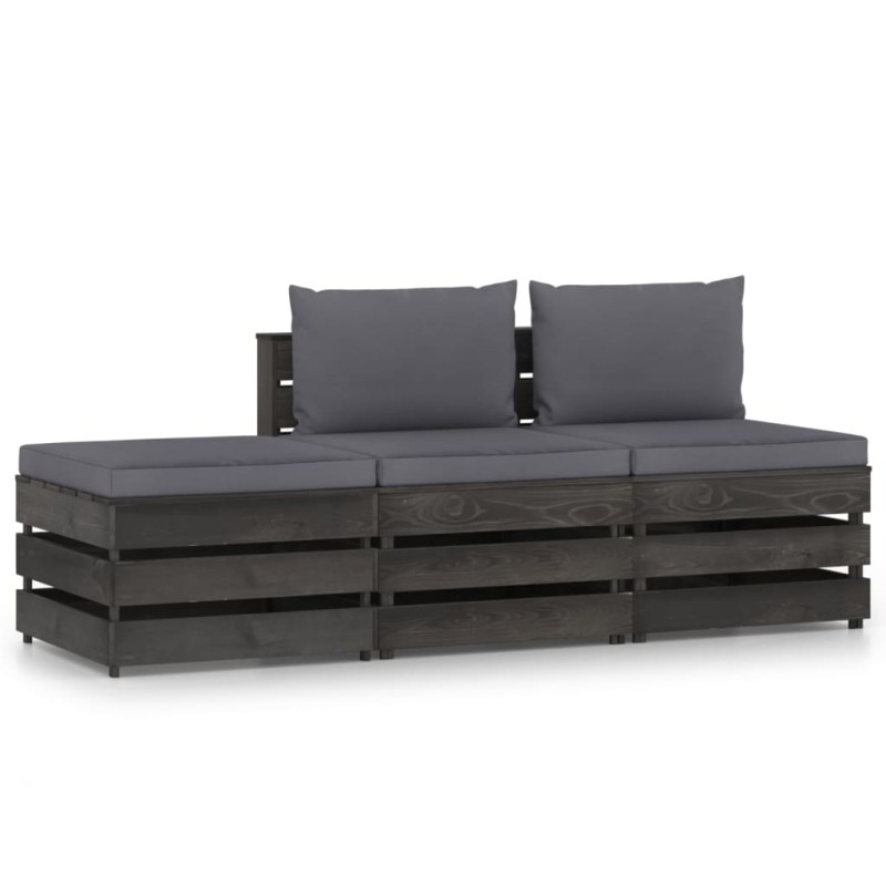 3 pcs conj. lounge jardim + almofadões madeira impreg. cinzento-Conjuntos de jardim-Home Retail