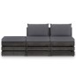 3 pcs conj. lounge jardim + almofadões madeira impreg. cinzento