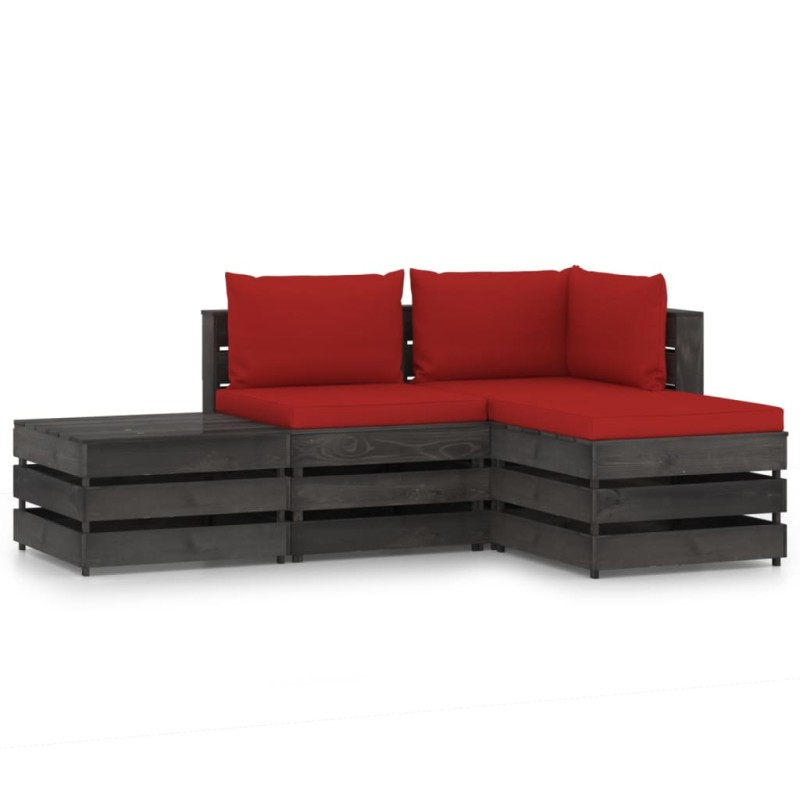 4 pcs conj. lounge jardim + almofadões madeira impreg. cinzento-Conjuntos de jardim-Home Retail