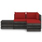 4 pcs conj. lounge jardim + almofadões madeira impreg. cinzento