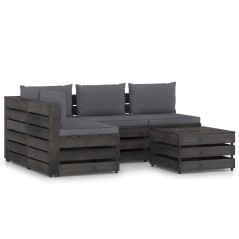 5 pcs conj. lounge jardim + almofadões madeira impreg. cinzento