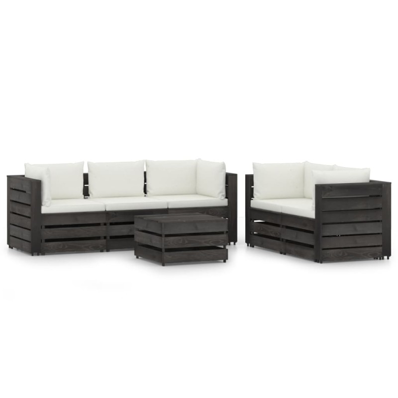 6 pcs conj. lounge jardim + almofadões madeira impreg. cinzento-Conjuntos de jardim-Home Retail