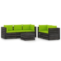 6 pcs conj. lounge jardim + almofadões madeira impreg. cinzento