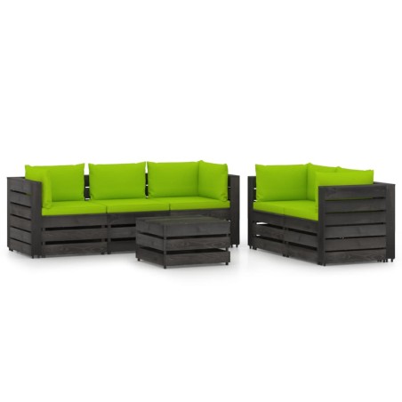 6 pcs conj. lounge jardim + almofadões madeira impreg. cinzento