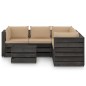 6 pcs conj. lounge jardim + almofadões madeira impreg. cinzento