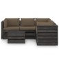 6 pcs conj. lounge jardim + almofadões madeira impreg. cinzento