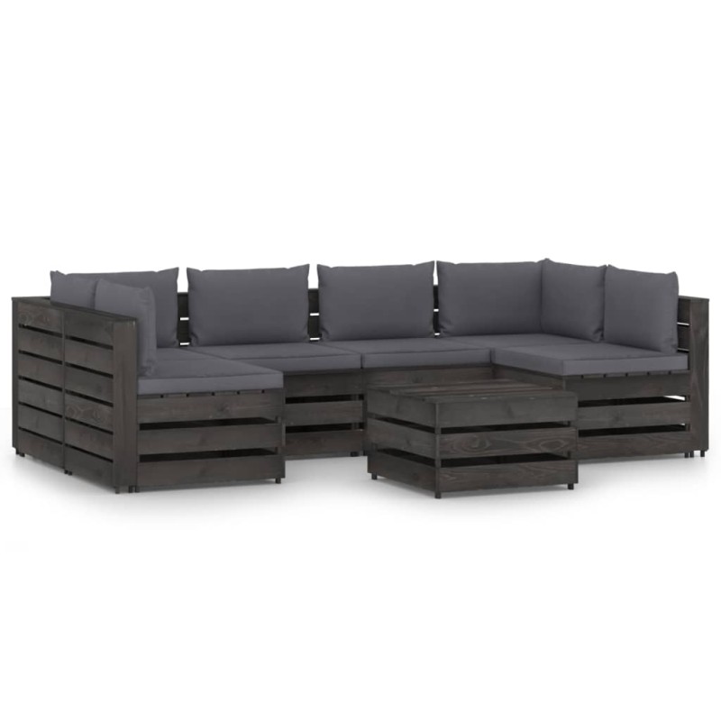 7 pcs conj. lounge jardim + almofadões madeira impreg. cinzento-Conjuntos de jardim-Home Retail