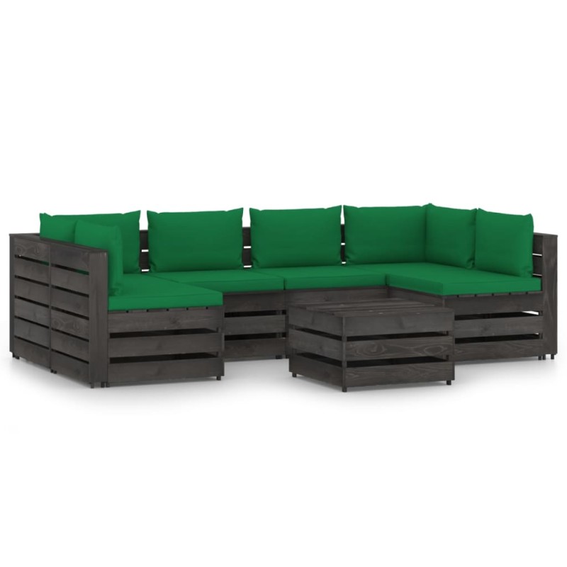 7 pcs conj. lounge jardim + almofadões madeira impreg. cinzento-Conjuntos de jardim-Home Retail