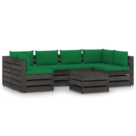 7 pcs conj. lounge jardim + almofadões madeira impreg. cinzento