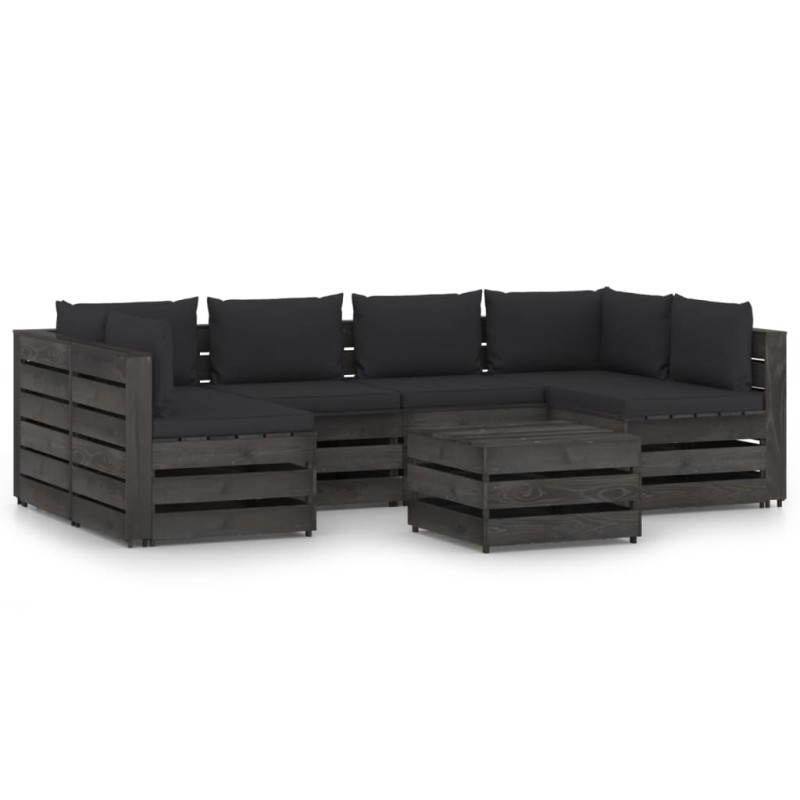 7 pcs conj. lounge jardim + almofadões madeira impreg. cinzento-Conjuntos de jardim-Home Retail