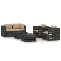 6 pcs conj. lounge jardim + almofadões madeira impreg. cinzento