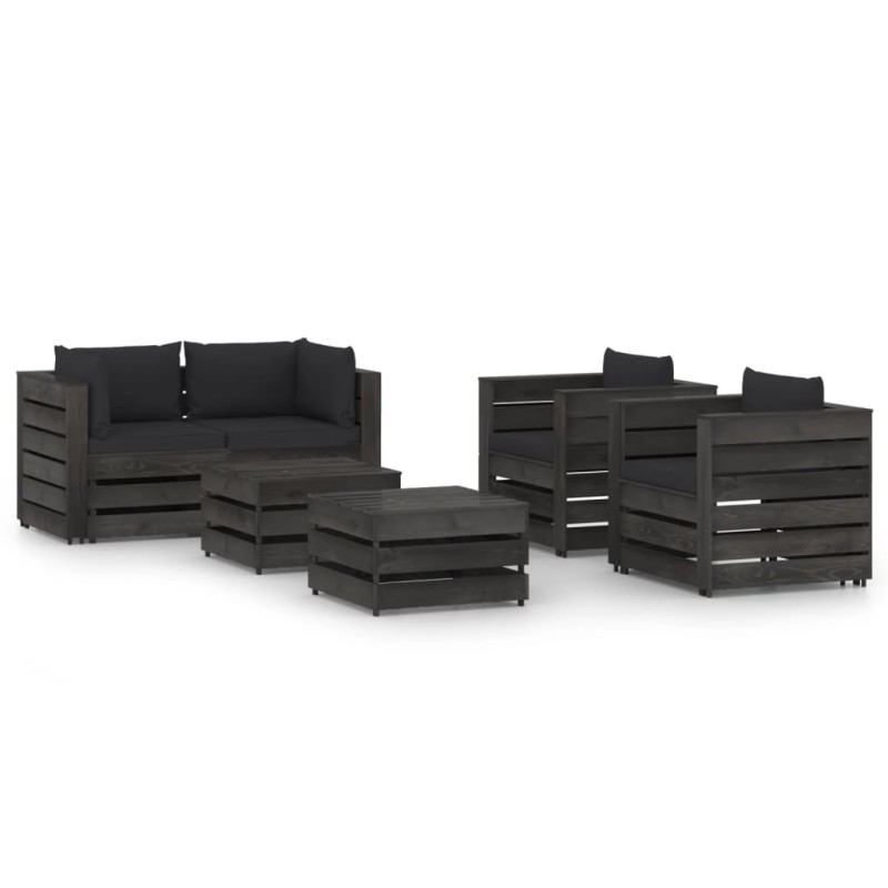 6 pcs conj. lounge jardim + almofadões madeira impreg. cinzento-Conjuntos de jardim-Home Retail