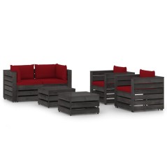 6 pcs conj. lounge jardim + almofadões madeira impreg. cinzento