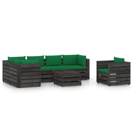 7 pcs conj. lounge jardim + almofadões madeira impreg. cinzento