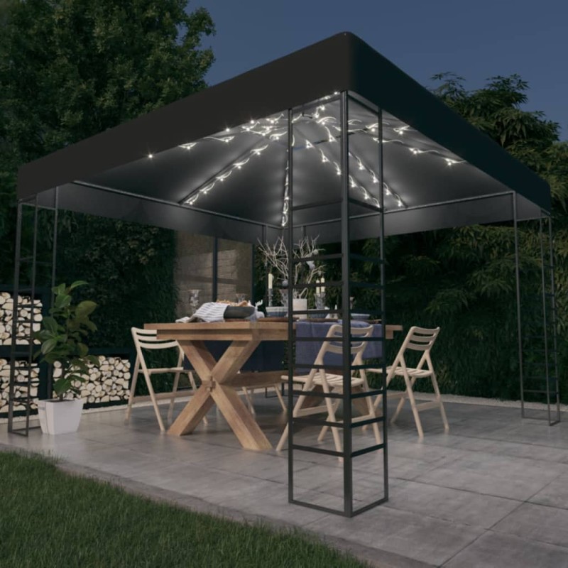 Tenda de jardim com cordões de luzes LED 3x3 m antracite-Toldos e gazebos-Home Retail