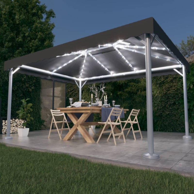 Gazebo com cordões de luzes LED 400x300 cm alumínio antracite-Toldos e gazebos-Home Retail