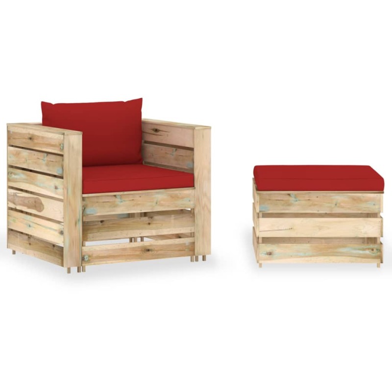 2 pcs conj. lounge jardim c/ almofadões madeira impreg. verde-Conjuntos de jardim-Home Retail