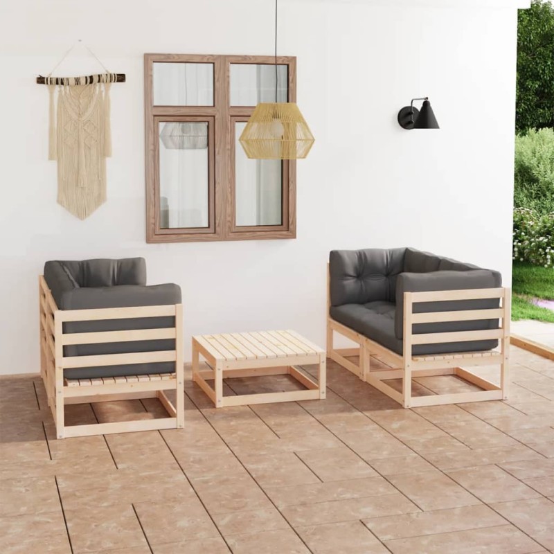 5 pcs conjunto lounge de jardim c/ almofadões pinho maciço-Conjuntos de jardim-Home Retail