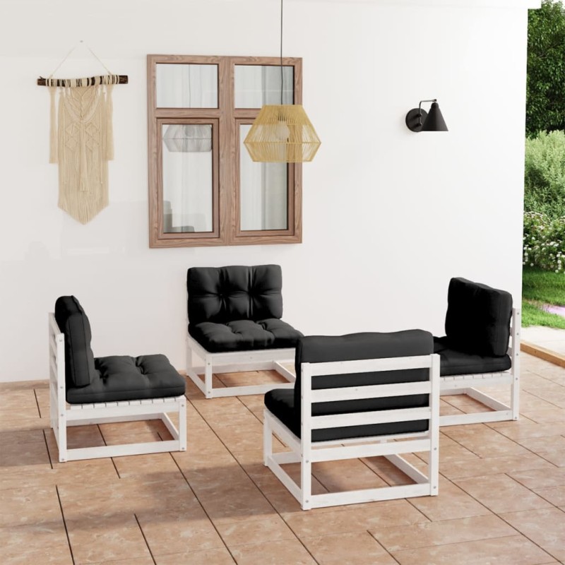 4 pcs conjunto lounge de jardim com almofadões pinho maciço-Conjuntos de jardim-Home Retail