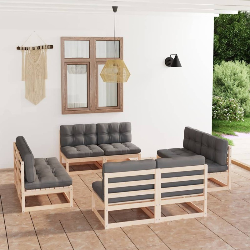 8 pcs conjunto lounge de jardim c/ almofadões pinho maciço-Conjuntos de jardim-Home Retail