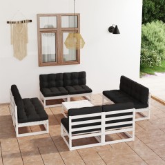 9 pcs conjunto lounge de jardim c/ almofadões pinho maciço