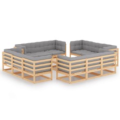 13 pcs conjunto lounge de jardim c/ almofadões pinho maciço