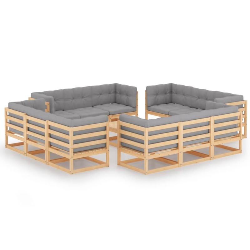 13 pcs conjunto lounge de jardim c/ almofadões pinho maciço-Conjuntos de jardim-Home Retail