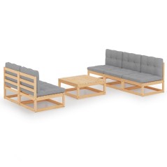 6 pcs conjunto lounge de jardim com almofadões pinho maciço