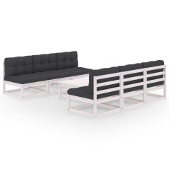 7 pcs conjunto lounge de jardim c/ almofadões pinho maciço