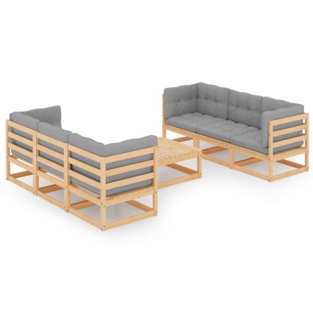 7 pcs conjunto lounge de jardim c/ almofadões pinho maciço