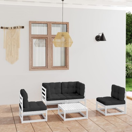 5 pcs conjunto lounge de jardim c/ almofadões pinho maciço