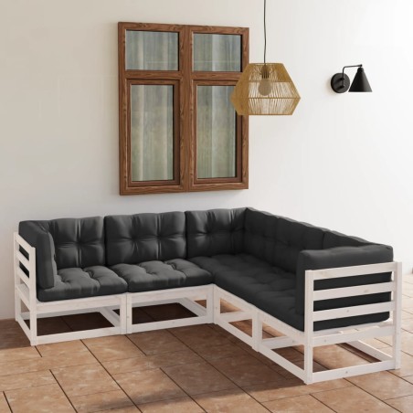 5 pcs conjunto lounge de jardim c/ almofadões pinho maciço