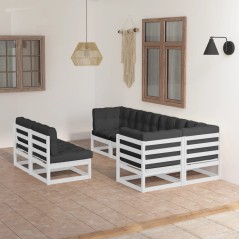 7 pcs conjunto lounge de jardim c/ almofadões pinho maciço