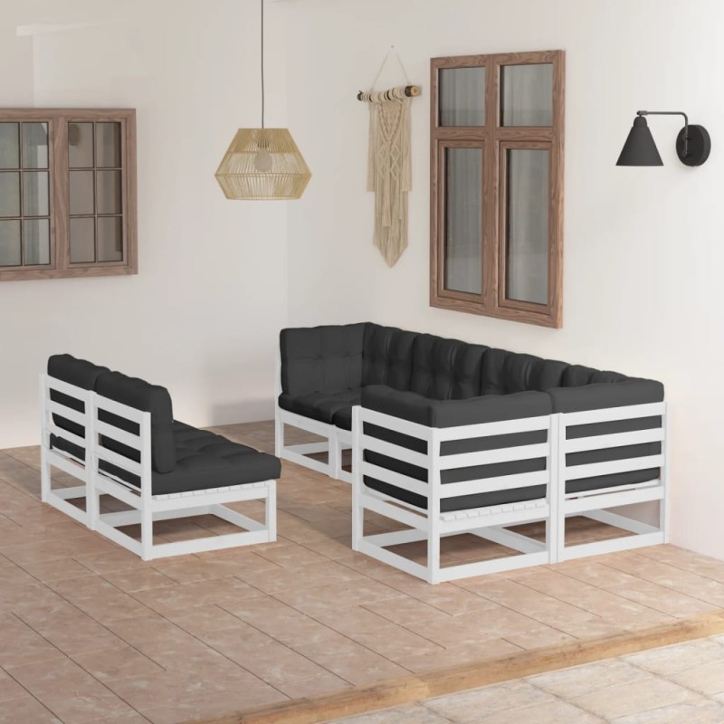 7 pcs conjunto lounge de jardim c/ almofadões pinho maciço-Conjuntos de jardim-Home Retail