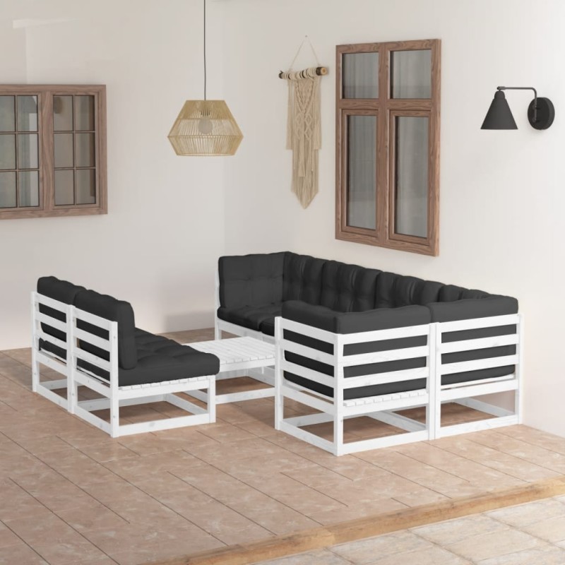 8 pcs conjunto lounge de jardim c/ almofadões pinho maciço-Conjuntos de jardim-Home Retail