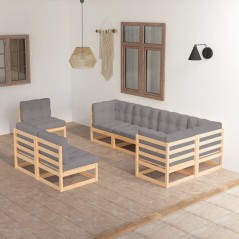 8 pcs conjunto lounge de jardim c/ almofadões pinho maciço